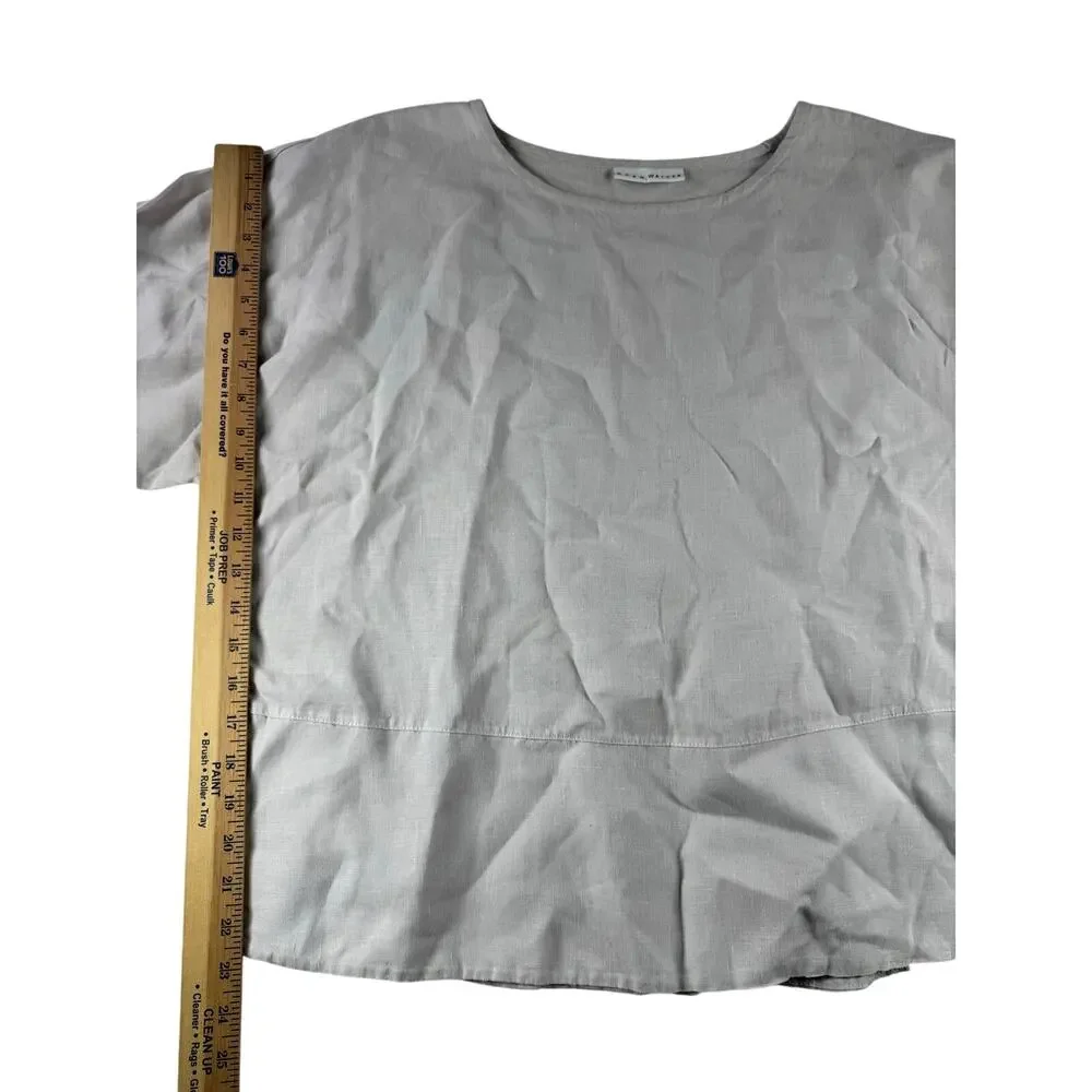 Bryn Walker Linen Gray Crop Boxy Blouse M Top Side Button Shirt Resort Lagenlook